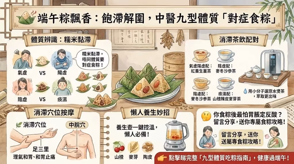 端午粽飄香,脾胃要「識食」|中醫拆解不同體質吃粽攻略+消滯茶飲穴位按摩
